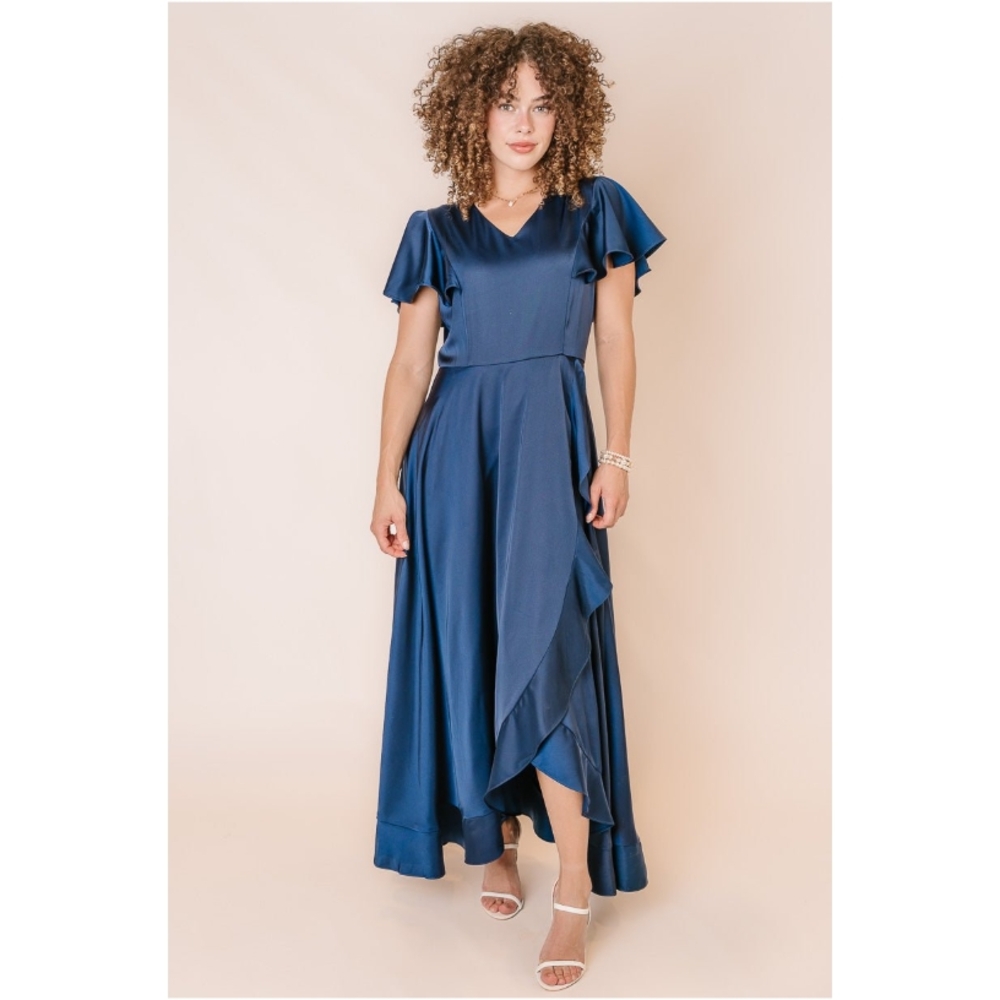 NWT Ivy City Co Blue Asymmetrical Wrap Maxi Dress Callie